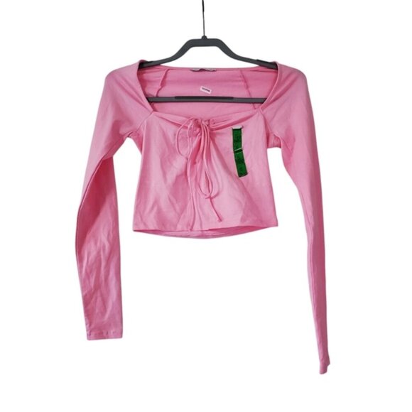 NWT Stradivarius Brat Girl Summer Y2K Barbiecore Long sleeve Crop Top S - Picture 2 of 9